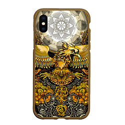 Чехол iPhone XS Max матовый Золотой орёл - славянский орнамент, цвет: 3D-коричневый