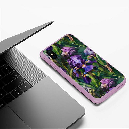 Чехол iPhone XS Max матовый Ирисы паттерн / 3D-Сиреневый – фото 3