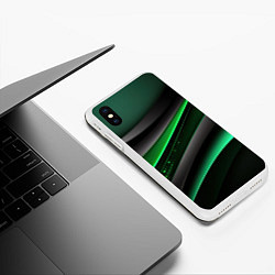 Чехол iPhone XS Max матовый Black green line, цвет: 3D-белый — фото 2