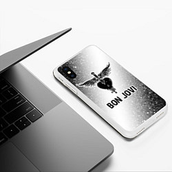 Чехол iPhone XS Max матовый Bon Jovi glitch на светлом фоне, цвет: 3D-белый — фото 2