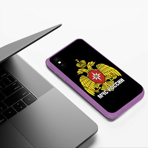 Чехол iPhone XS Max матовый МЧС России - герб / 3D-Фиолетовый – фото 3