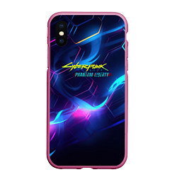 Чехол iPhone XS Max матовый Cyberpunk phantom logo neon, цвет: 3D-малиновый