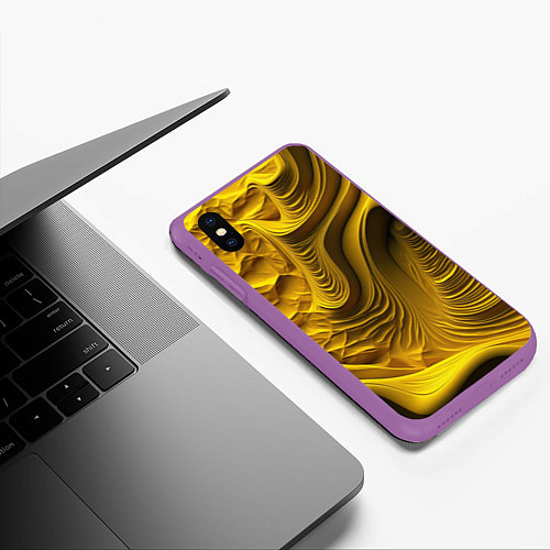 Чехол iPhone XS Max матовый Объемная желтая текстура / 3D-Фиолетовый – фото 3