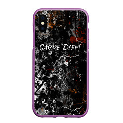 Чехол iPhone XS Max матовый Надпись carpe diem, живи настоящим, цвет: 3D-фиолетовый