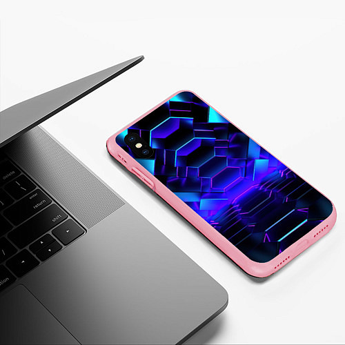 Чехол iPhone XS Max матовый Неоновый синий тоннель абстракция / 3D-Баблгам – фото 3