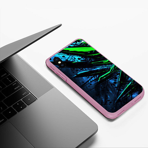 Чехол iPhone XS Max матовый Black green abstract / 3D-Розовый – фото 3