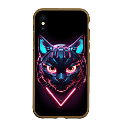 Чехол iPhone XS Max матовый Котик в киберпанке, цвет: 3D-коричневый