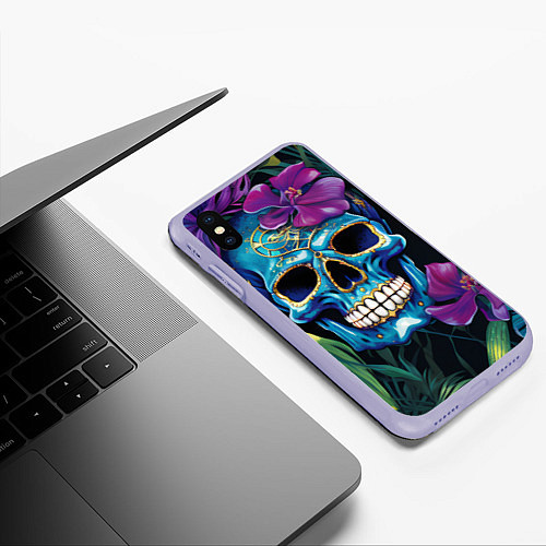 Чехол iPhone XS Max матовый Череп в джунглях / 3D-Светло-сиреневый – фото 3