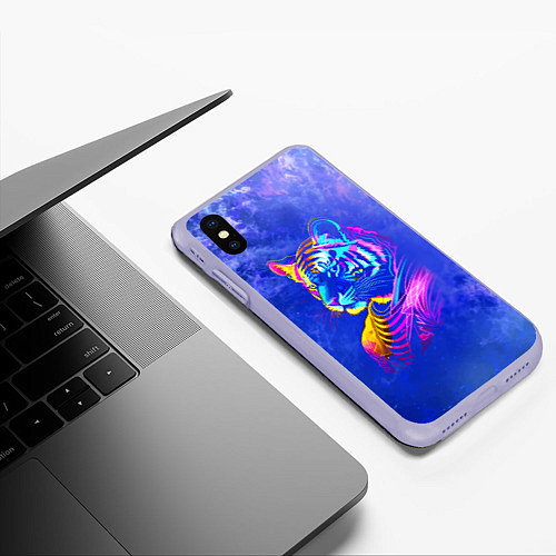 Чехол iPhone XS Max матовый Neon tiger - neural network / 3D-Светло-сиреневый – фото 3