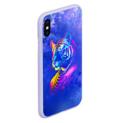 Чехол iPhone XS Max матовый Neon tiger - neural network, цвет: 3D-светло-сиреневый — фото 2