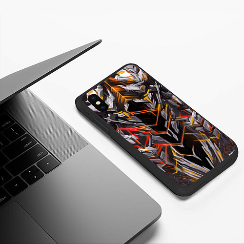 Чехол iPhone XS Max матовый Киберпанк доспехи красные / 3D-Черный – фото 3