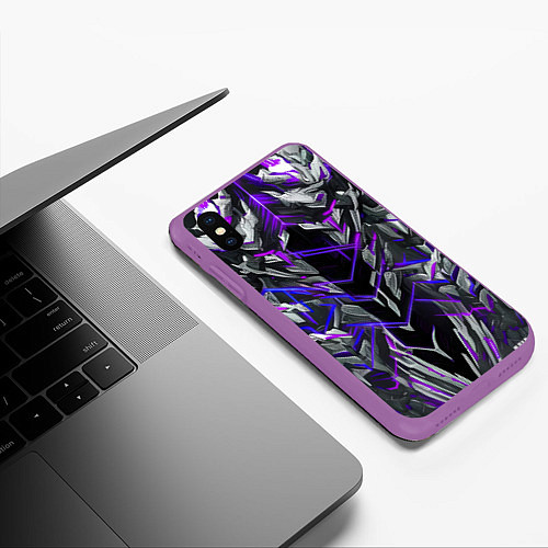 Чехол iPhone XS Max матовый Киберпанк линии фиолетовые / 3D-Фиолетовый – фото 3