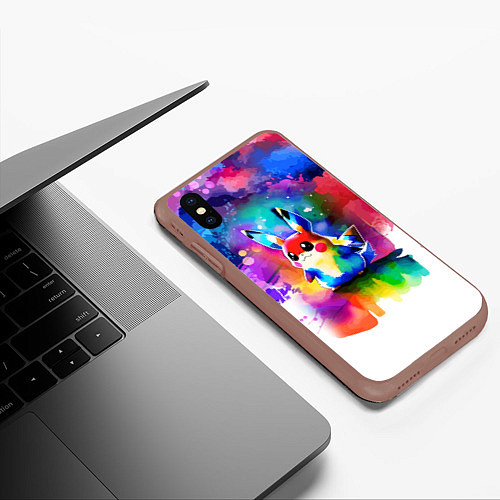 Чехол iPhone XS Max матовый Акварельный пикачу - живопись / 3D-Коричневый – фото 3