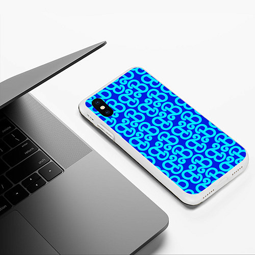 Чехол iPhone XS Max матовый Логотип Барби - синий паттерн / 3D-Белый – фото 3