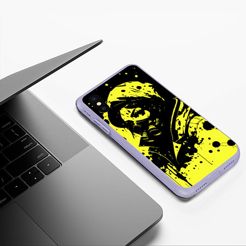 Чехол iPhone XS Max матовый Девушка в респираторе и кляксы чернил / 3D-Светло-сиреневый – фото 3