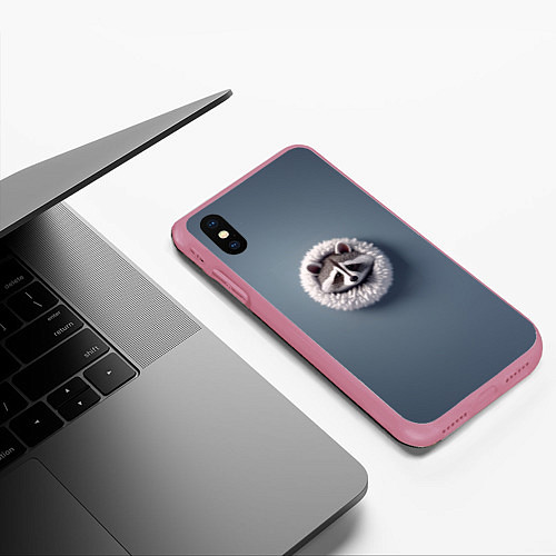 Чехол iPhone XS Max матовый Мордочка маленького енота / 3D-Малиновый – фото 3
