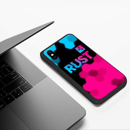 Чехол iPhone XS Max матовый Rust - neon gradient: символ сверху / 3D-Черный – фото 3