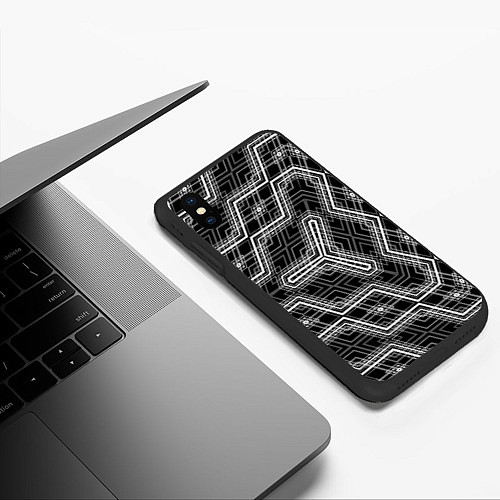 Чехол iPhone XS Max матовый Черно-белый ассеметричный узор / 3D-Черный – фото 3