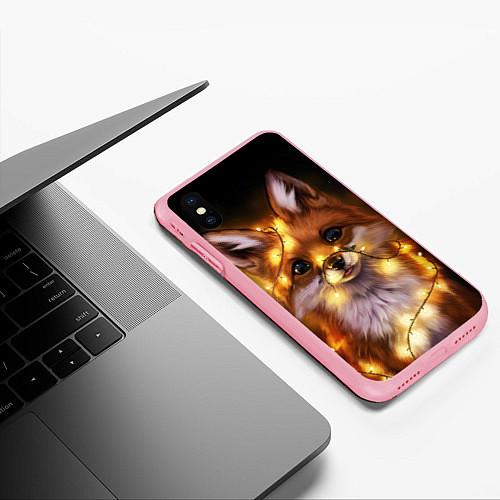 Чехол iPhone XS Max матовый Лисенок в гирлянде / 3D-Баблгам – фото 3