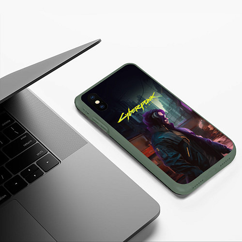 Чехол iPhone XS Max матовый Cyberpunk 2077 - Keanu Reeves / 3D-Темно-зеленый – фото 3