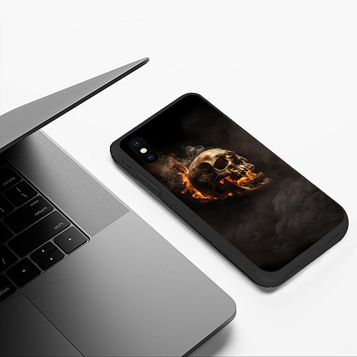 Чехол iPhone XS Max матовый Горящий череп в дыму / 3D-Черный – фото 3