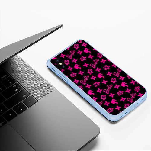 Чехол iPhone XS Max матовый Барби паттерн черно-розовый / 3D-Голубой – фото 3