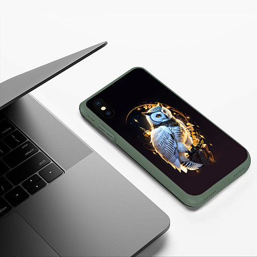 Чехол iPhone XS Max матовый Снежная сова / 3D-Темно-зеленый – фото 3