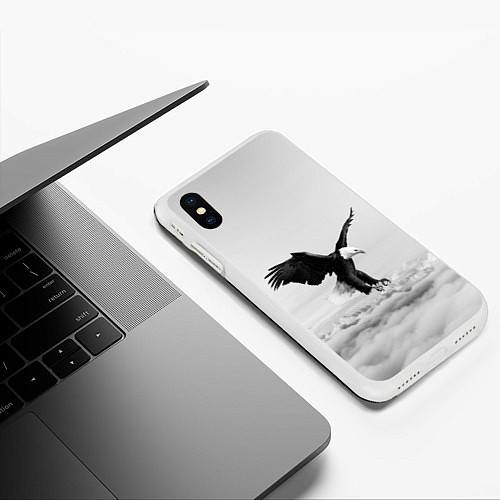 Чехол iPhone XS Max матовый Орёл в облаках черно-белый / 3D-Белый – фото 3