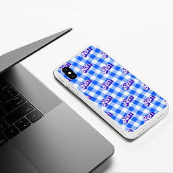 Чехол iPhone XS Max матовый Голубая клетка паттерн - Кен, цвет: 3D-белый — фото 2