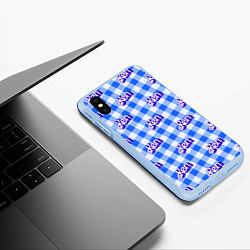 Чехол iPhone XS Max матовый Голубая клетка паттерн - Кен, цвет: 3D-голубой — фото 2