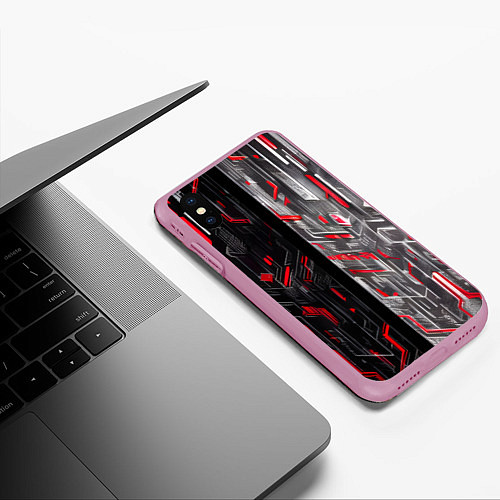 Чехол iPhone XS Max матовый Киберпанк стена / 3D-Розовый – фото 3