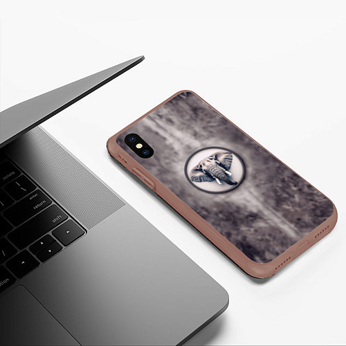 Чехол iPhone XS Max матовый Слон с хоботом / 3D-Коричневый – фото 3