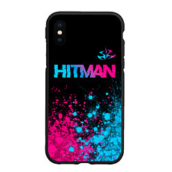 Чехол iPhone XS Max матовый Hitman - neon gradient: символ сверху