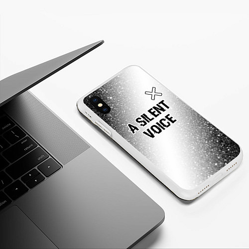 Чехол iPhone XS Max матовый A Silent Voice glitch на светлом фоне: символ свер / 3D-Белый – фото 3