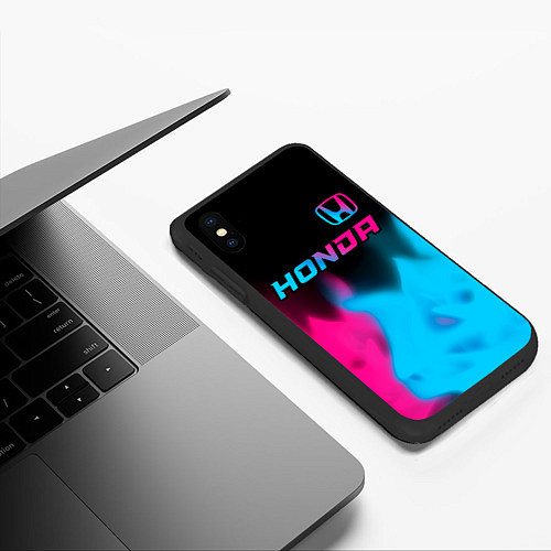 Чехол iPhone XS Max матовый Honda - neon gradient: символ сверху / 3D-Черный – фото 3