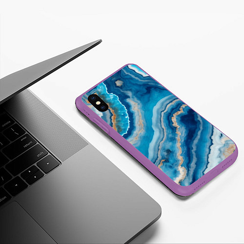 Чехол iPhone XS Max матовый Текстура голубого океанического агата / 3D-Фиолетовый – фото 3