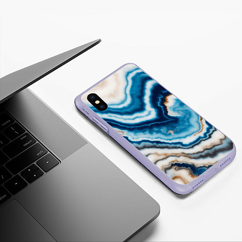 Чехол iPhone XS Max матовый Разноцветная текстура океанического агата / 3D-Светло-сиреневый – фото 3