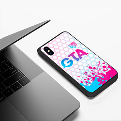 Чехол iPhone XS Max матовый GTA neon gradient style: символ сверху, цвет: 3D-черный — фото 2