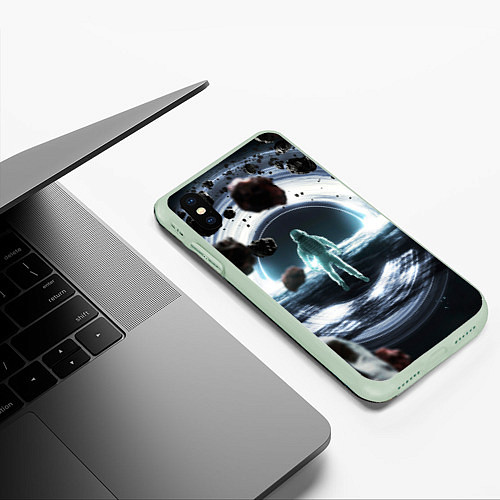 Чехол iPhone XS Max матовый Black hole astronaut / 3D-Салатовый – фото 3