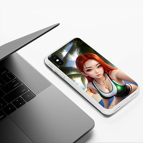 Чехол iPhone XS Max матовый Девушка с рыжими волосами на пляже / 3D-Белый – фото 3