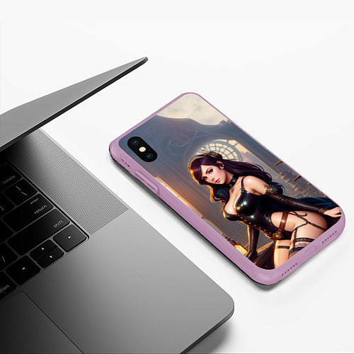 Чехол iPhone XS Max матовый Красивая девушка в стиле стимпанк / 3D-Сиреневый – фото 3