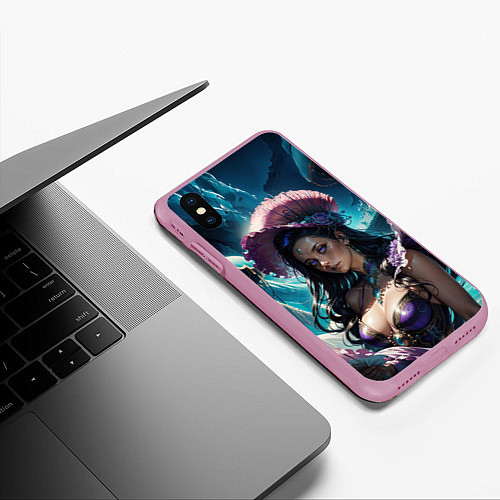 Чехол iPhone XS Max матовый Девушка фэнтази с фиолетовыми волосами / 3D-Розовый – фото 3