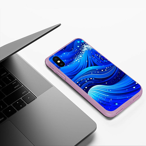 Чехол iPhone XS Max матовый Волны - текстура от нейросети / 3D-Сиреневый – фото 3