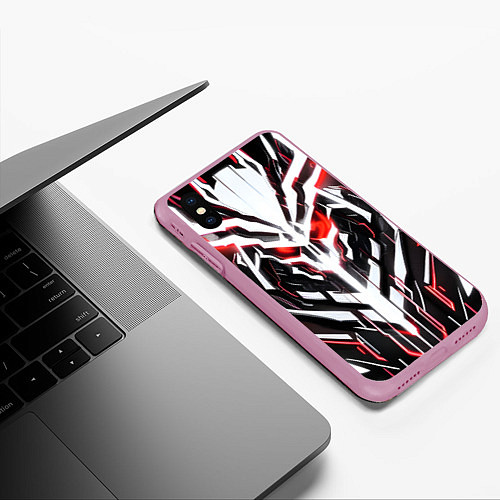Чехол iPhone XS Max матовый Киберпанк скелет красный / 3D-Розовый – фото 3