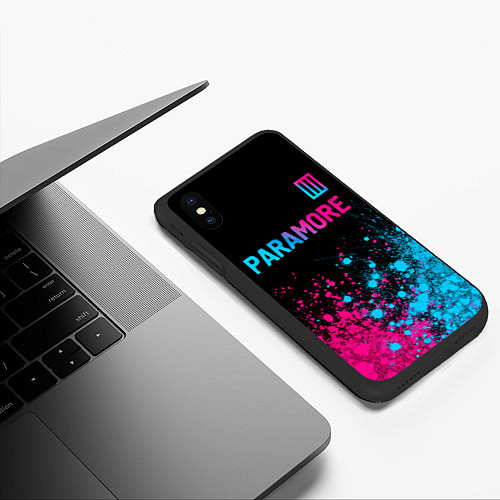 Чехол iPhone XS Max матовый Paramore - neon gradient: символ сверху / 3D-Черный – фото 3