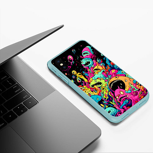 Чехол iPhone XS Max матовый Космические зубастые монстры / 3D-Мятный – фото 3