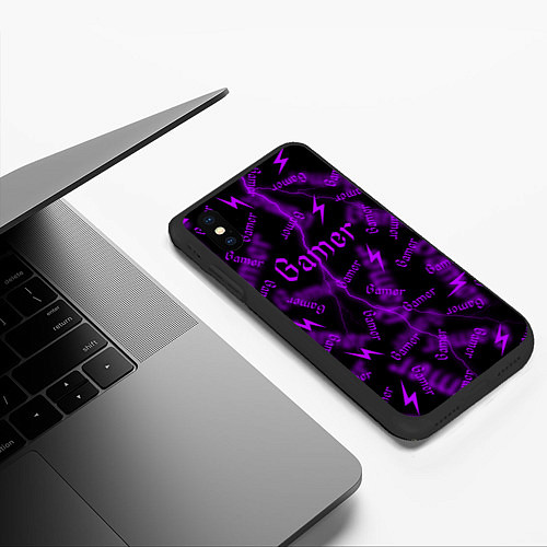 Чехол iPhone XS Max матовый Геймер - паттерн / 3D-Черный – фото 3