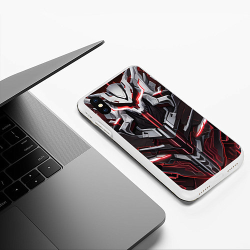 Чехол iPhone XS Max матовый Красная кибер броня / 3D-Белый – фото 3