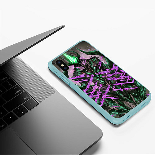 Чехол iPhone XS Max матовый Фиолетовый элементаль киберпанк / 3D-Мятный – фото 3
