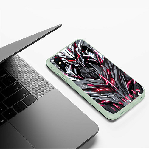 Чехол iPhone XS Max матовый Красная кибер броня / 3D-Салатовый – фото 3